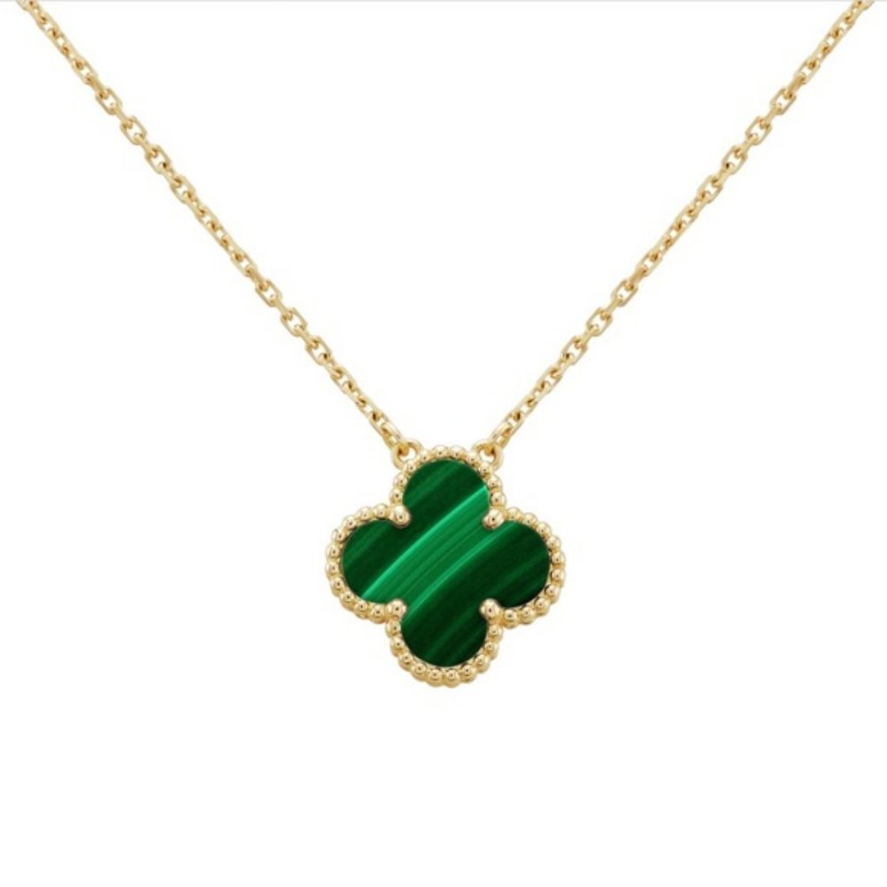 Clover Quatrefoil Necklace, Vintage Alhambra, Malachite Green & Gold, New
